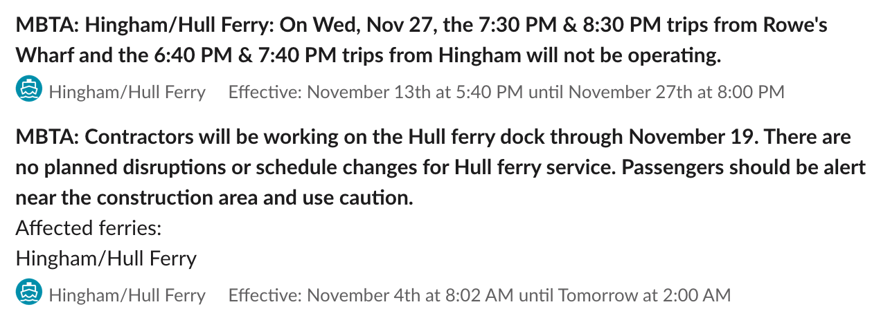 MBTA Ferry alerts