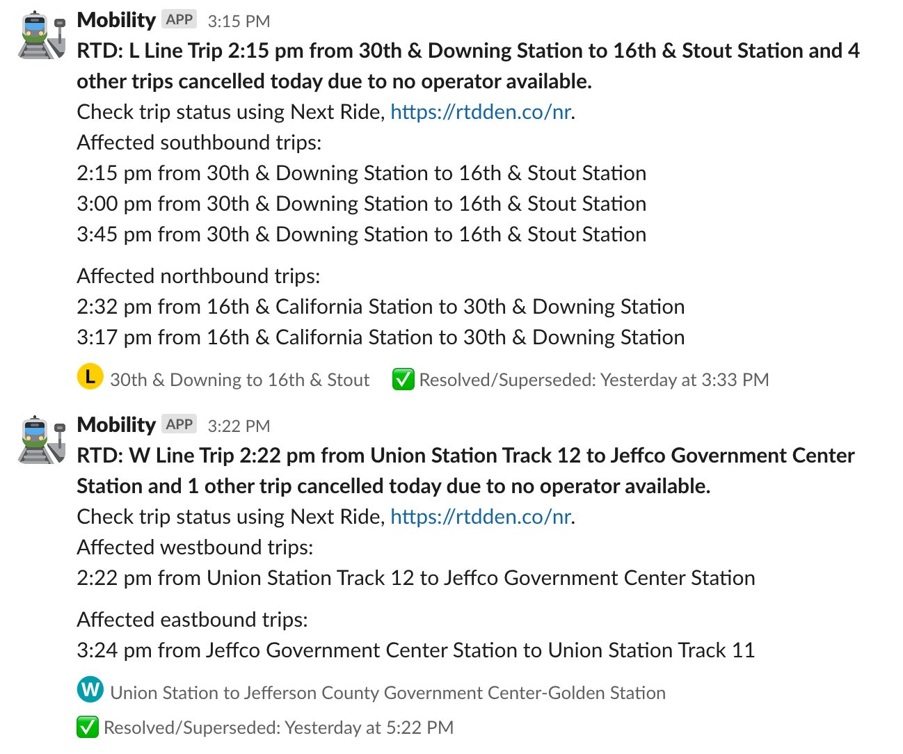 RTD Sample Alerts