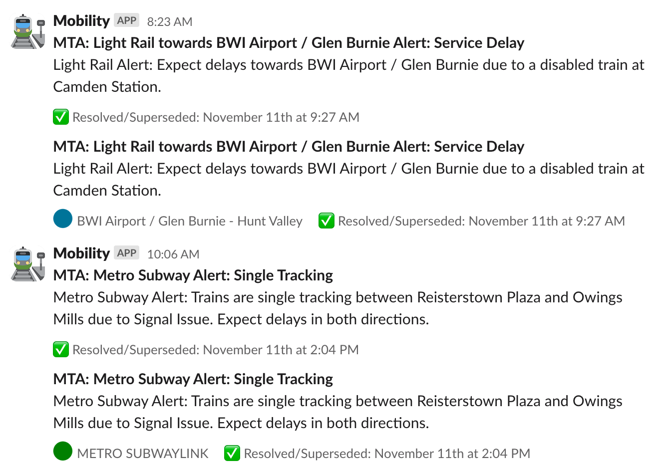 MTA Light Rail and Subway alerts