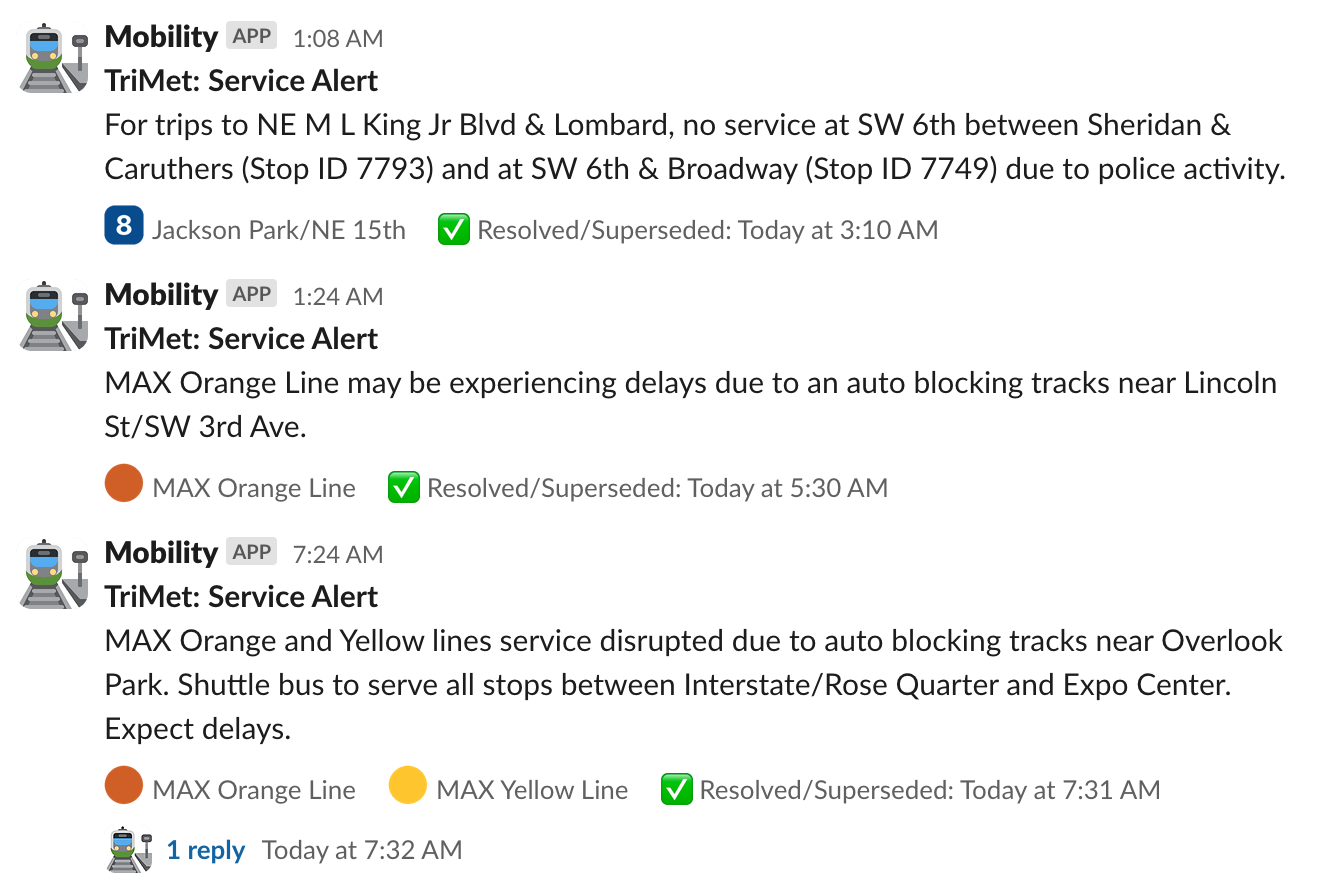 Example alerts for TriMet