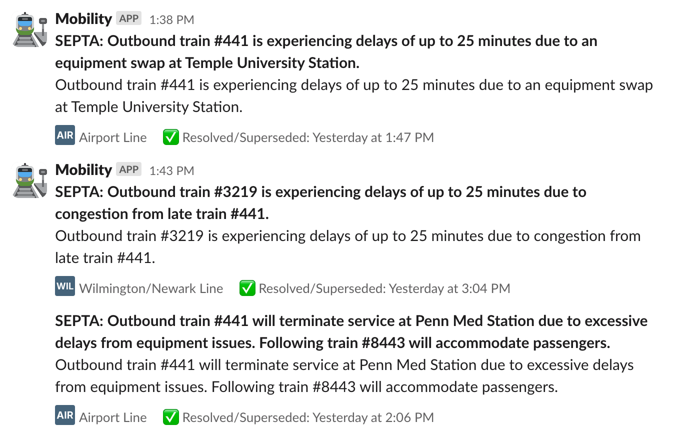 SEPTA Regional Rail alerts